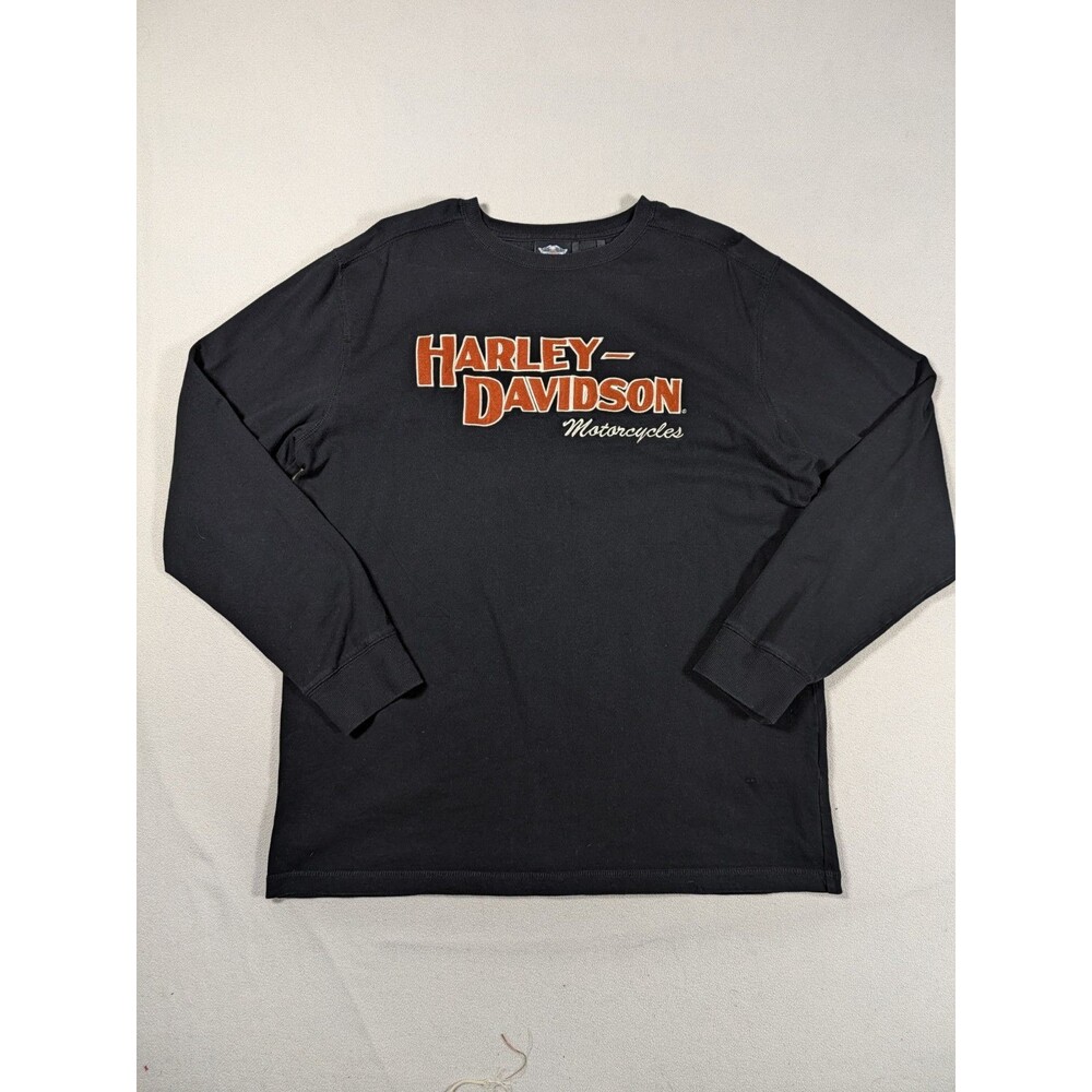 Harley Davidson Embroidered Long Sleeve Shirt Mens L Black Orange Motorcycle